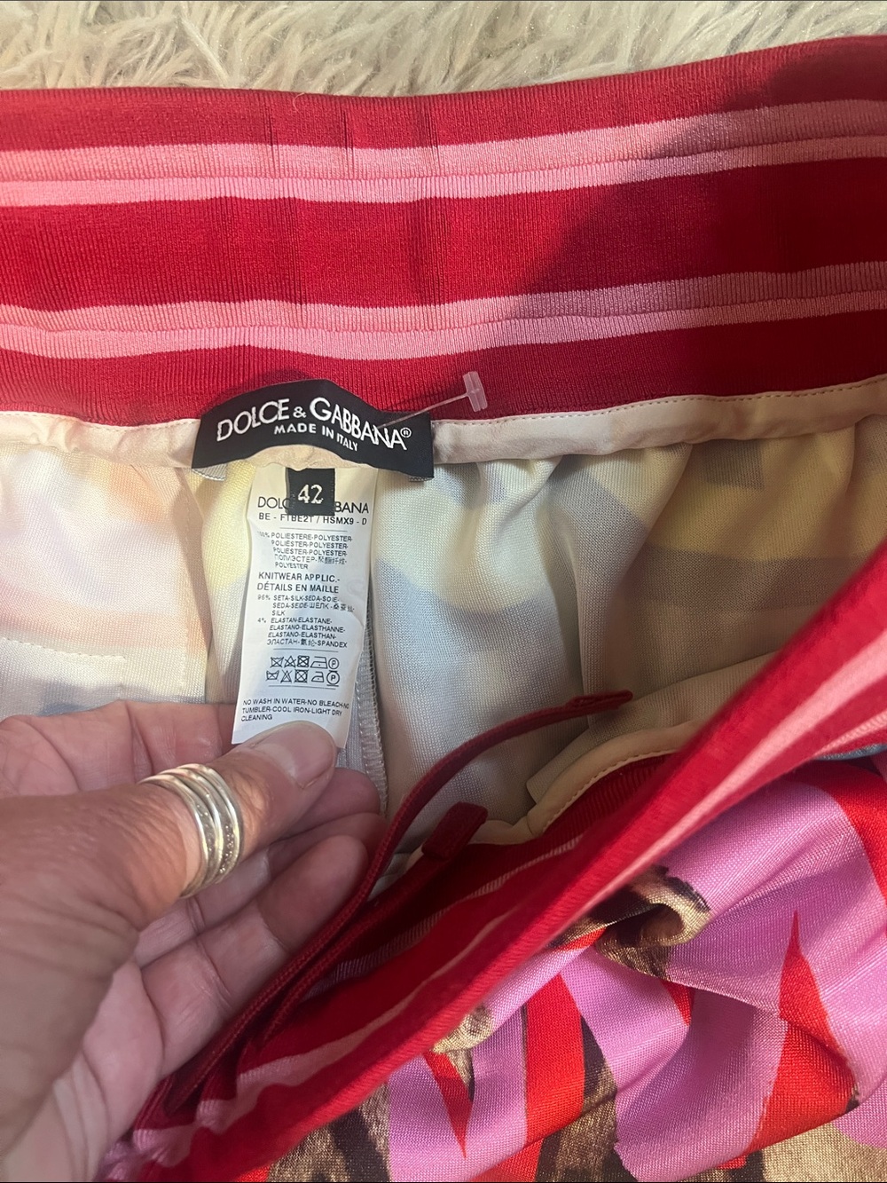 Dolce & Gabbana Red and Pink Striped Waistband Shorts - Picture 7 of 9